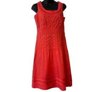 Tory Burch Poppy Coral red pintuck sleeveless dress size 4